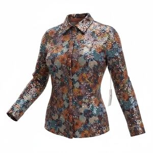 multi colored long sleeves collard buttons up sequence shirt